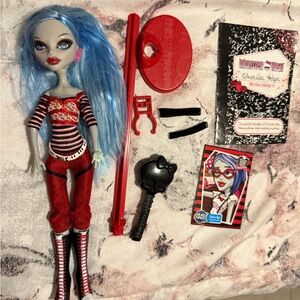 Monster High GHOULIA Doll with Blue Hair and Red Outfit w/accessories as shown